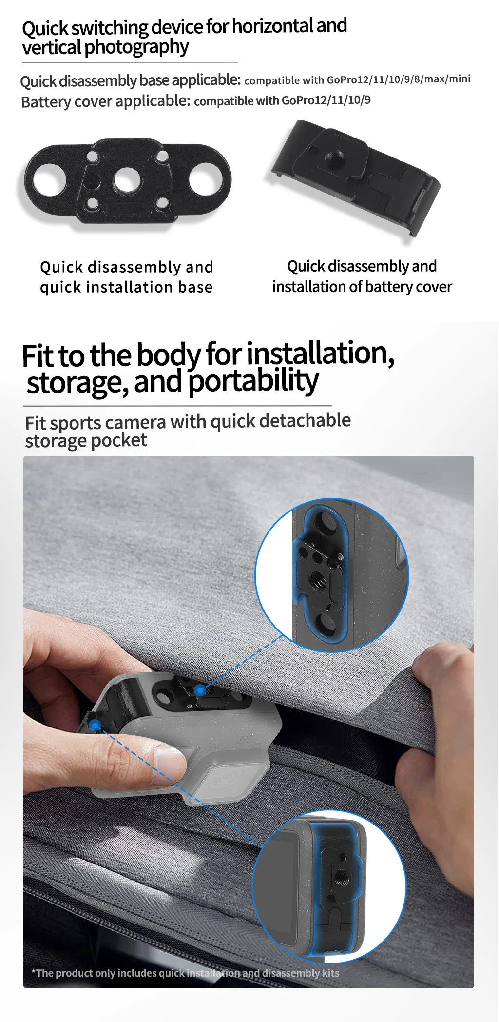 Für GoPro 13 Insta 360 DJI OSMO 360 Action Kamera Motorrad Fahrrad Lenker Clip Quick Release V Platte Klemme Fahrrad Halterung – Detail 16