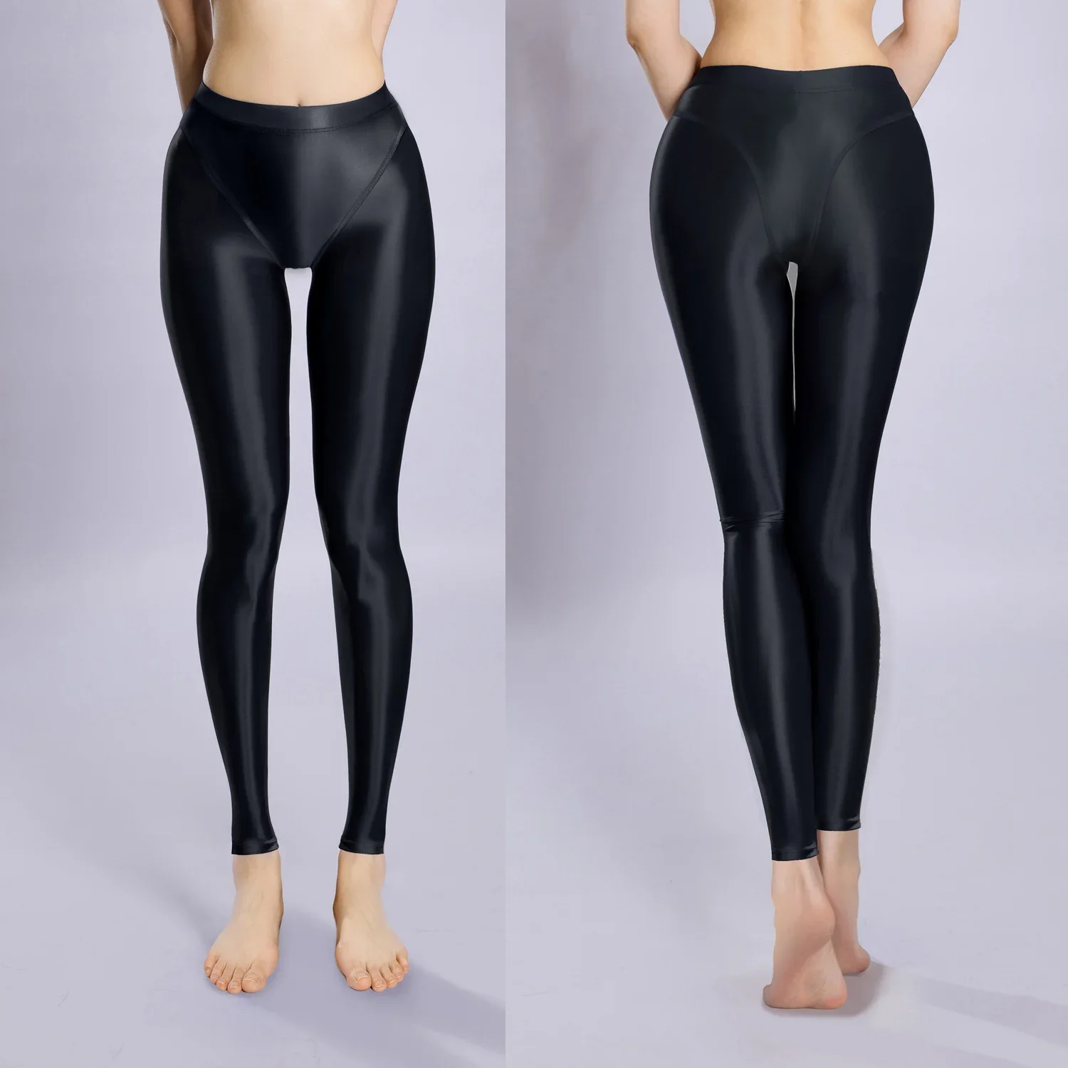 Neue glänzende Nylon-Leggings mit hohem Beinausschnitt, Patchwork-Bleistifthose, Strumpfhose, elastische Yoga-Fitnesshose, Spodnie Collant Joggers – Detail 6
