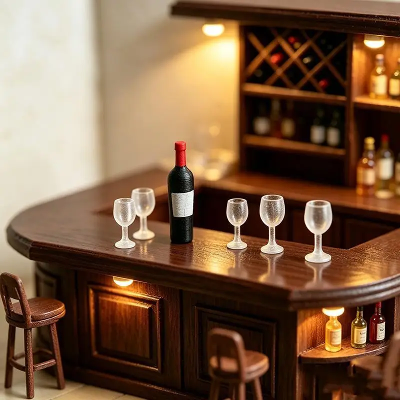Dollhouse Mini Wine Champagne Cup Set Realistic Wine Model Tiny Drink Accessory Doll Scene Layout Diorama Decor Photography Pro