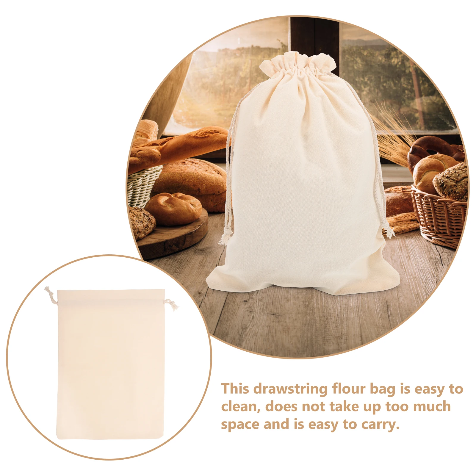 

Flour Bread Bag Large Capacity Drawstring Pouch Wear Resistant Bakery Storage Washable Food Carrier Baked Goods Organizers