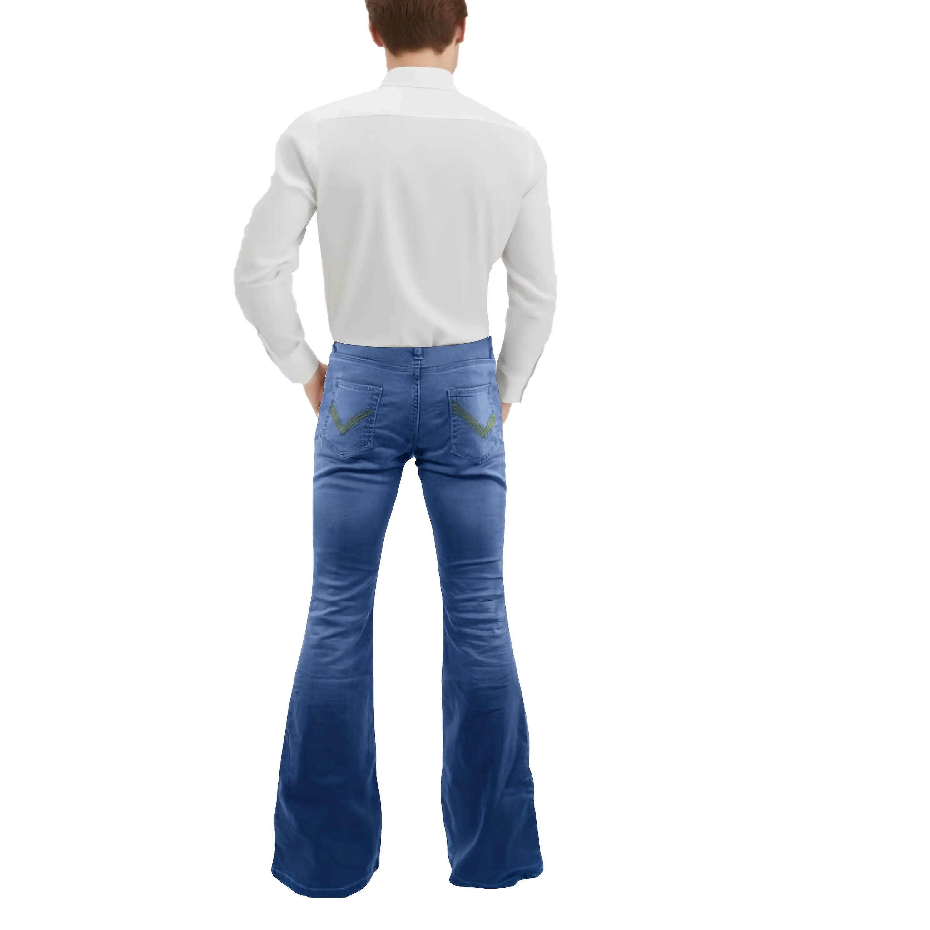 Europese en Amerikaanse trompetdiscobroek voor heren, modetrend, blauwe jeans, retro elegante micro-elastische herenbroek met wijde pijpen