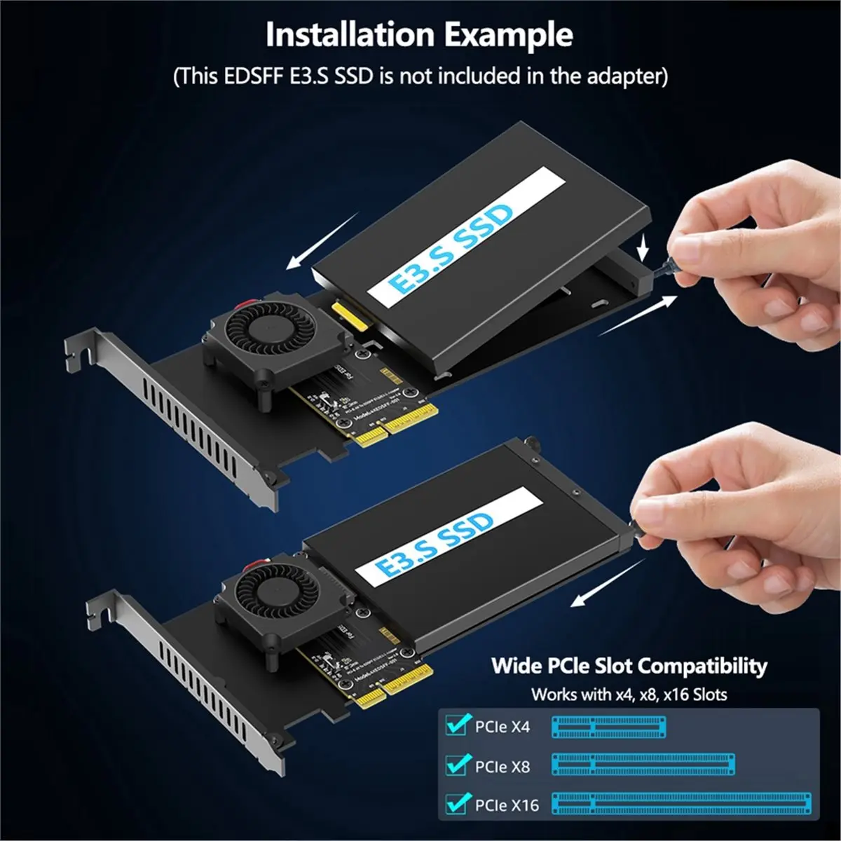 Carte adaptateur SSD PCIe 5.0 X4 vers E1.S/E3.S (EDSFF Gen-Z) avec ventilateur de refroidissement pour serveur de bureau