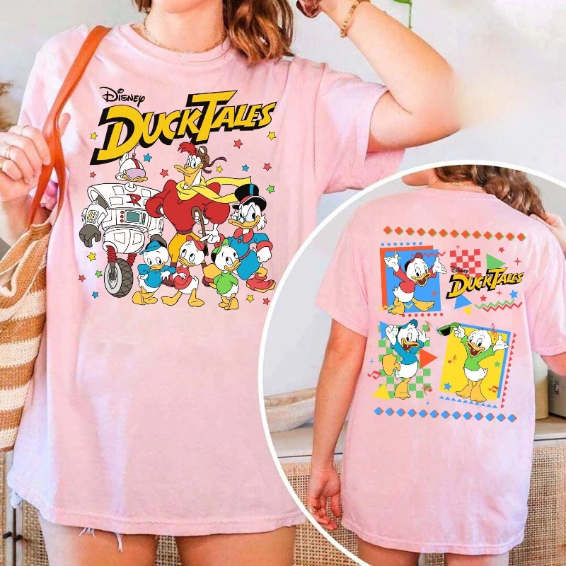ديزني 2026 جديد بطة حكايات مجموعة النار البخيل McDuck هيوي ديوي لوي طباعة المرأة تي شيرت سهلة الموضة حجم كبير كم قصير #1