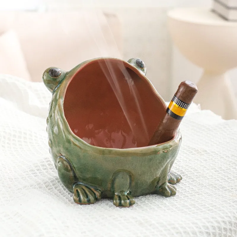 Creative Ceramic Frog Storage Ornaments Animal Statue Desktop Ashtray Multifunctional Decorations Home Decoration Ornaments