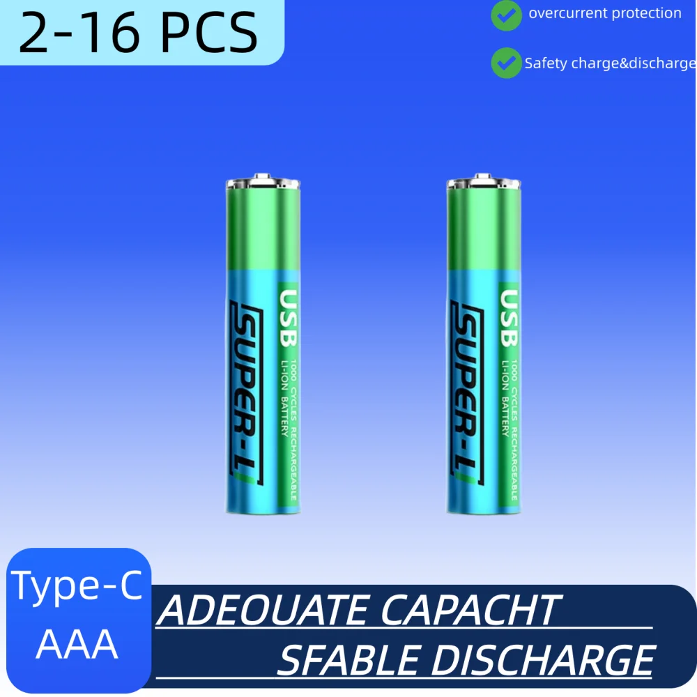 Long-Lasting AAA Battery 1.5V 400/600mAh Li-ion Rechargeable Batteries Type-C Charge Batteries for Household Electronic