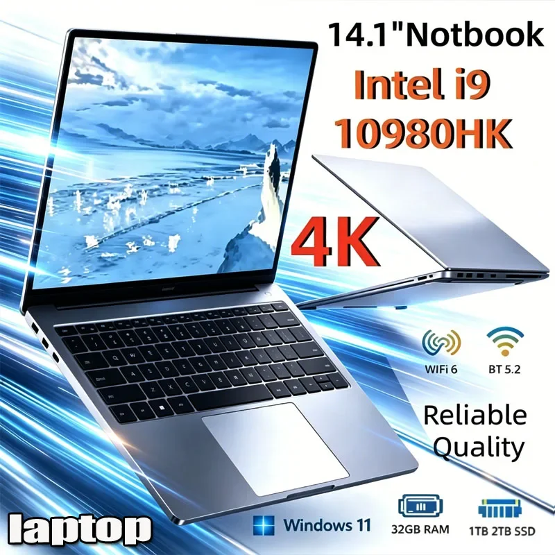 2026 Windows 11 Pro Laptops Intel Core I9-10980HK 16GB RAM 1TB SSD Office Gamer Study Notebook Computer PC