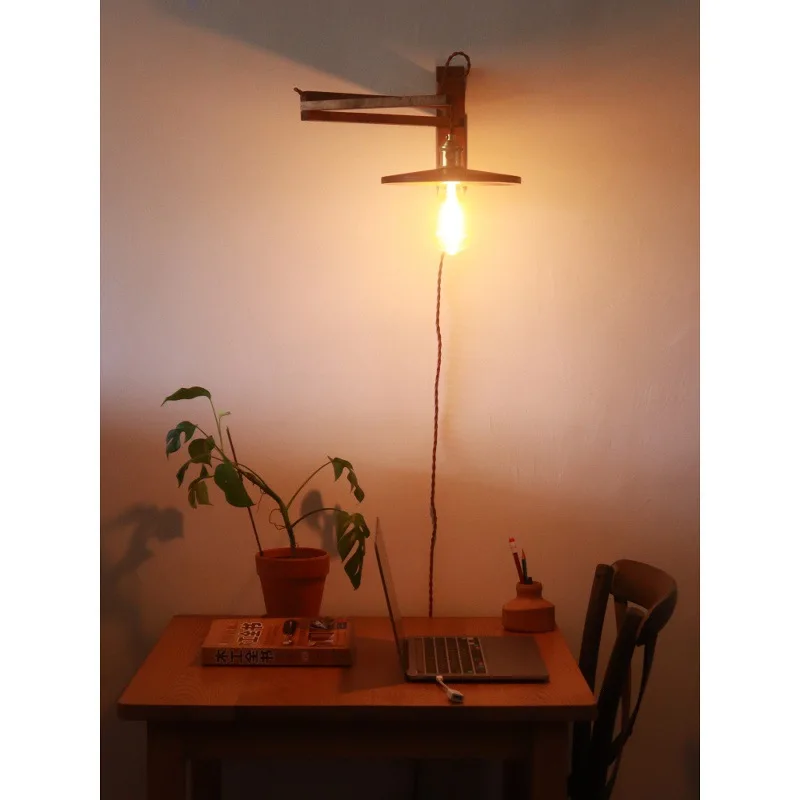 مصباح جداري قابل للطي من خشب الجوز الأسود لغرفة النوم بجانب السرير وغرفة المعيشة وديكور حائط الخلفية من الخشب الصلب #5