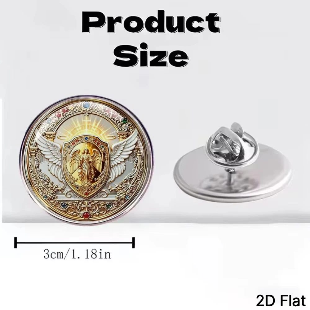 6-20Pcs 2DFLAT Guardian Angel Lapel Pin, Vintage European Religious Printed Brooch, Imitation Rhinestone Art Badge for Wear Gift