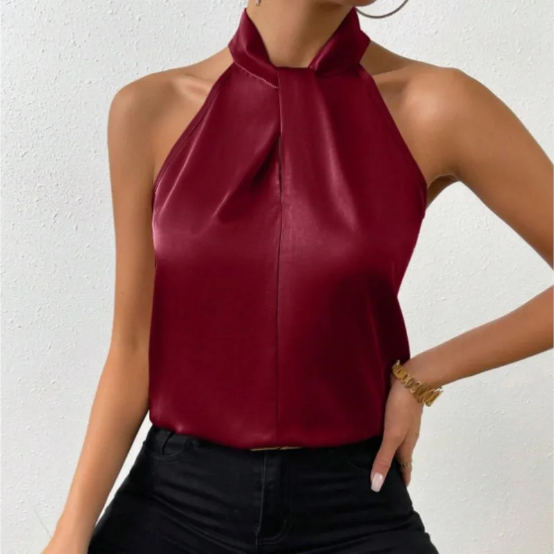 Color Ding Halter Sleeveless Vest Women's Satin Imitation Silk Blouse Spot