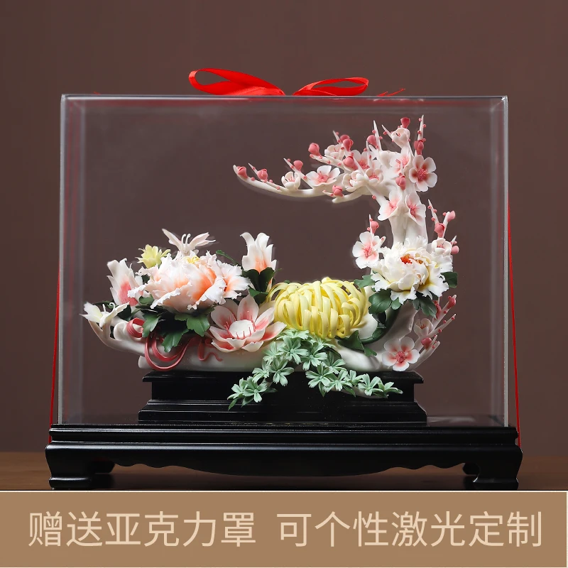 Ceramic living room TV cabinet Hotel decoration ornament New Chinese entrance Handmade craftsmanship Household opening gift