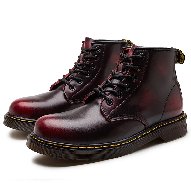 Stivali da lavoro doppi foderati in stile britannico autunno-inverno, stivali in pelle confezionati con calore invernale alla moda ed eleganti con imbottitura