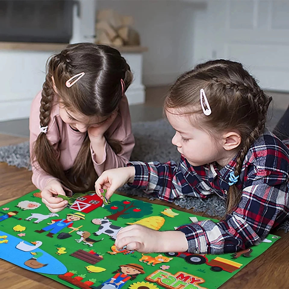 Tableau En Feutre Géant 1,1 M - 38 Pièces Animaux De La Ferme - Apprentissage Et Créativité - Cadeau Enfant