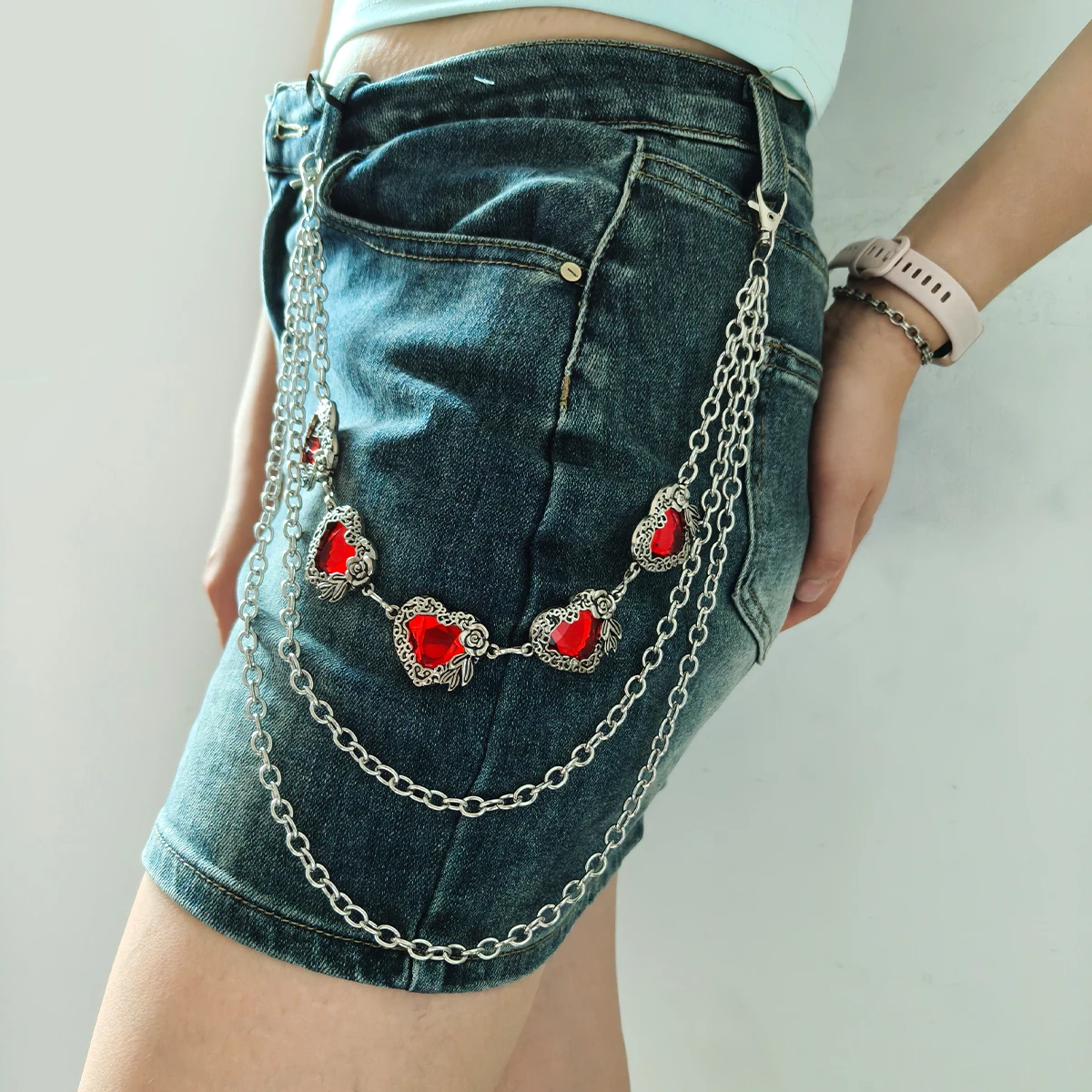 Harajuku نمط الشارع الهيب هوب Y2k الجينز سلسلة أحزمة شخصية الشرير نمط طبقة مزدوجة الخصر سلسلة للرجال النساء الملحقات #2