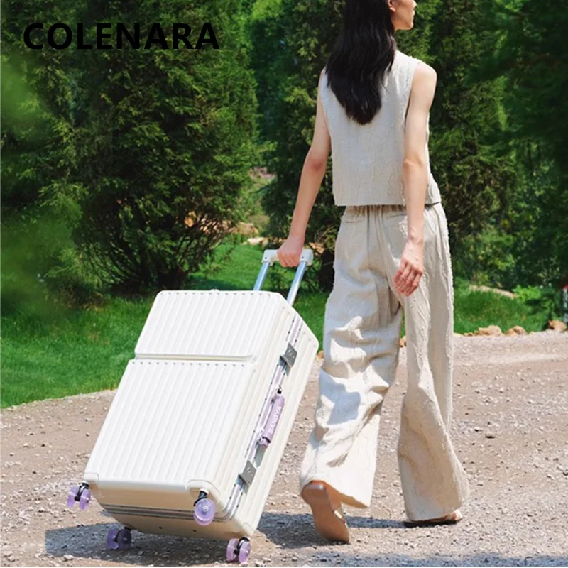

COLENARA Suitcase on Wheels Front Opening Laptop Boarding Case Multifunctional Trolley Case 20"24"26"28 Inch ABS+PC Luggage