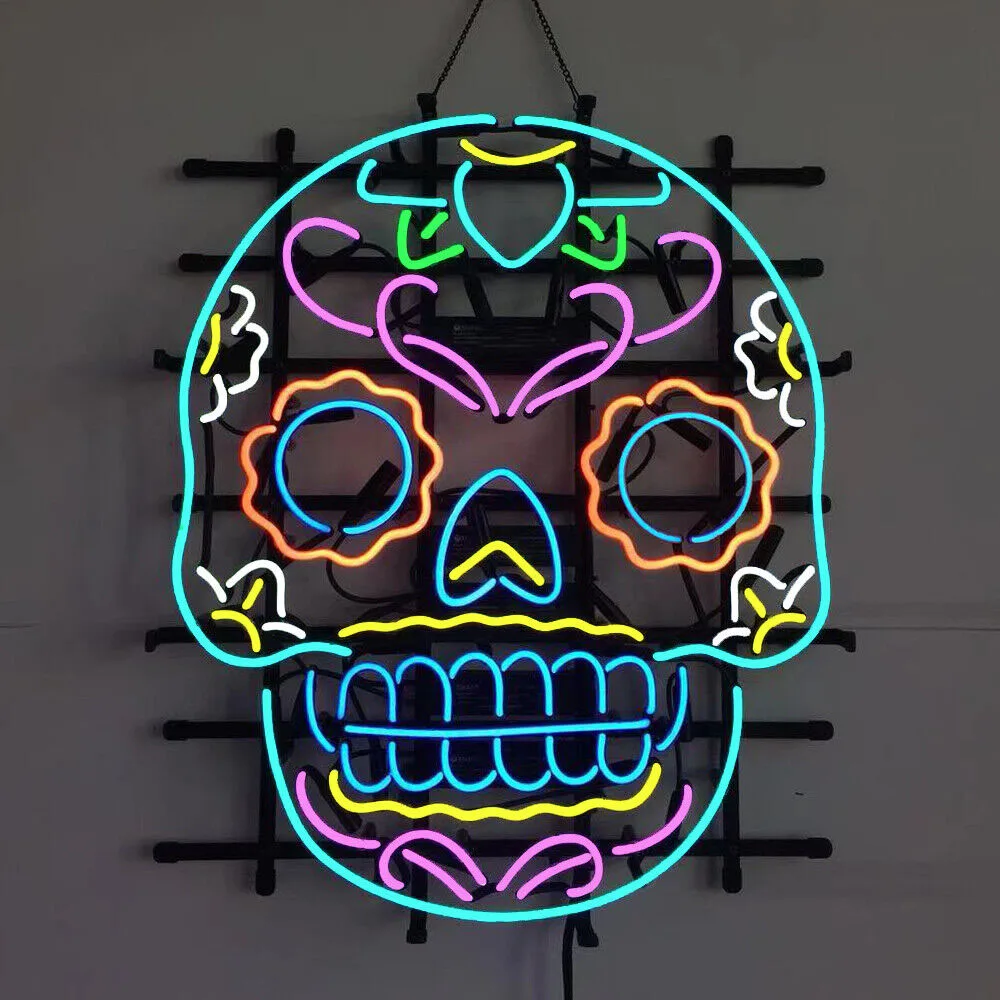 Skull Neon Light Sign Custom Handmade Real Glass Tube Beer Bar KTV Store Club Party Room Decoration Display Lamp Art 20