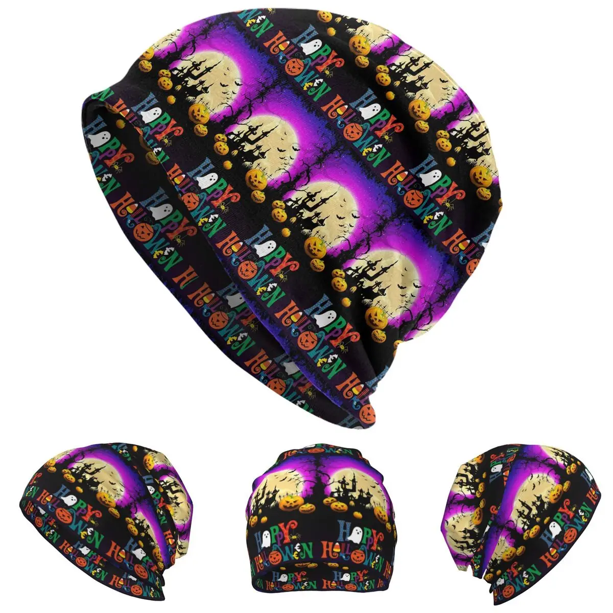 

Шапки-бини с изображением тыквы и Хэллоуина, теплая осенне-зимняя уличная шапка, вязаные шапки для взрослых унисекс