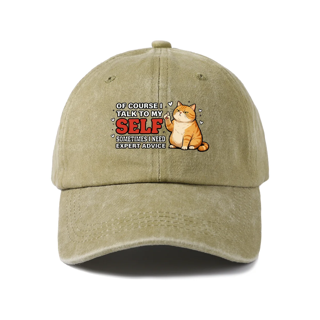 Of Course I Talk To Myself Cat Vintage Washed Baseball Cap, Adjustable Unisex Dad Hat, Everyday Gift