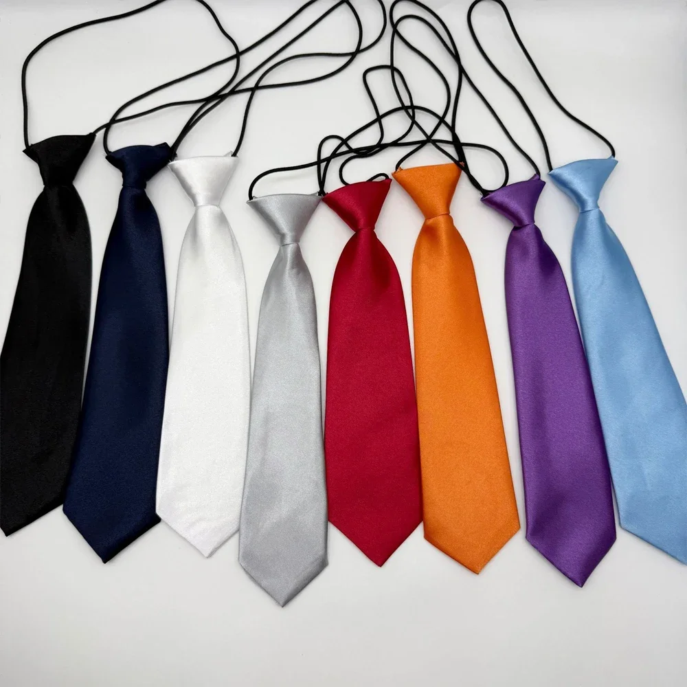 Boys Satin Pre‑tied Necktie Elastic Band Children Solid Color Stripe Neck Tie for School Uniform Party Performance