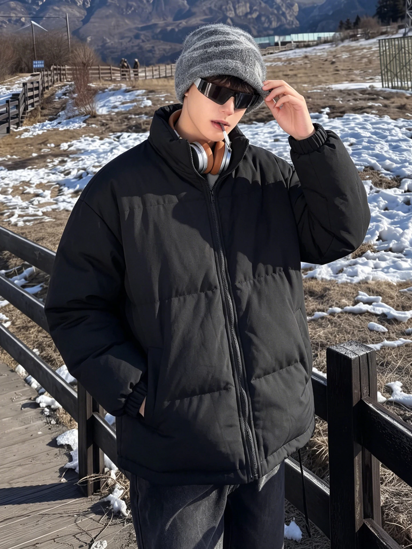 Men's Thickened Warm Cotton Jacket Stand Collar Loose Fit Long Sleeve Zipper Closure  Color Casual Outerwear Coat
