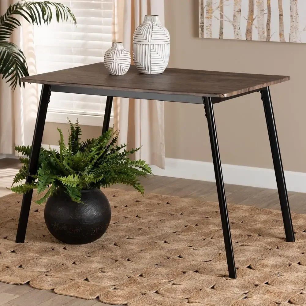 

Mid-Century Wood Metal Dining Table Black Legs 4 Seater MDF Walnut Brown Top 29.72"x39.37"x27.56" Stylish Indoor Assembly Req
