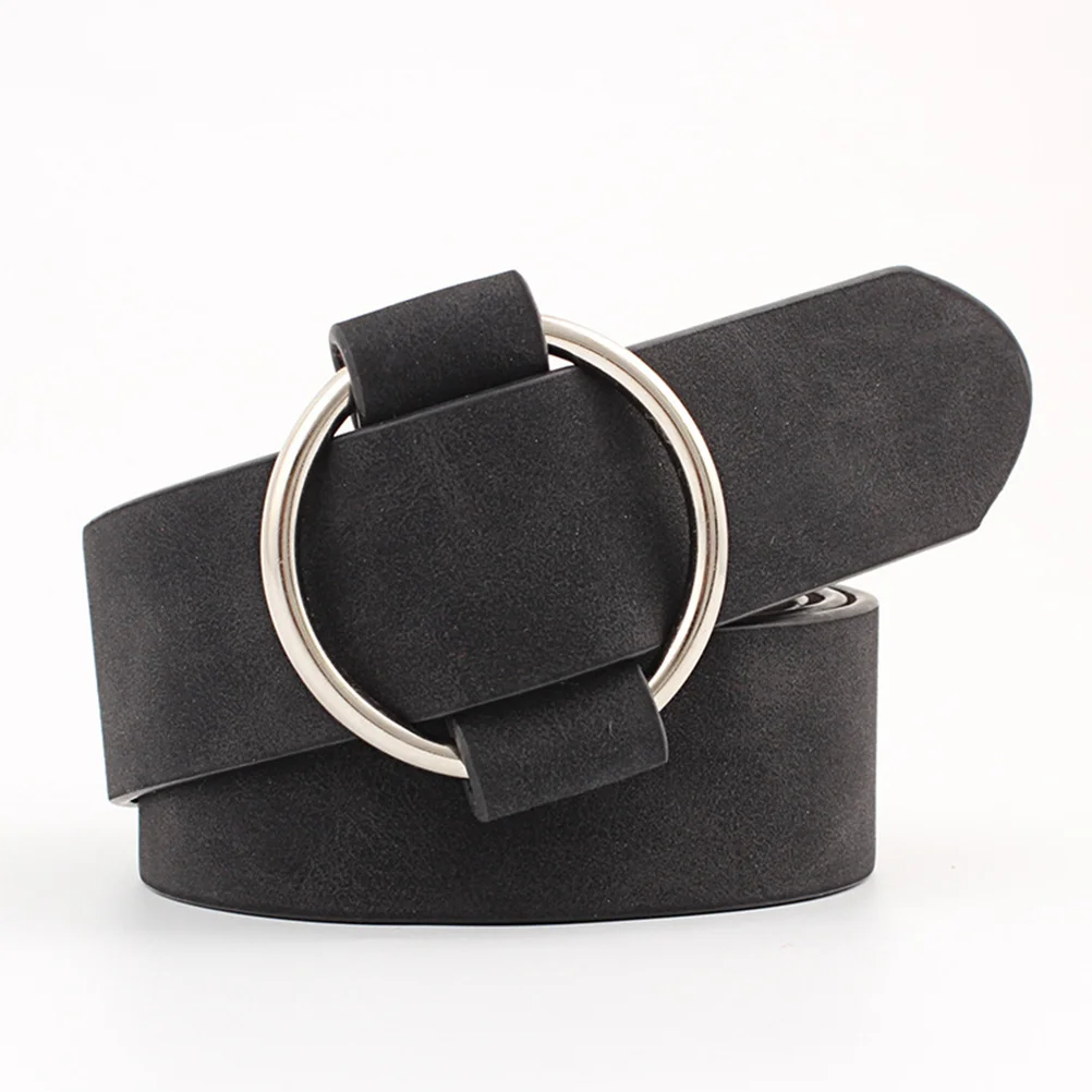 

2pcs Women'S Pu Belt Round Pin Buckle No Needle Wide Waistband For Ladies Solid Girdle Strap Accessory