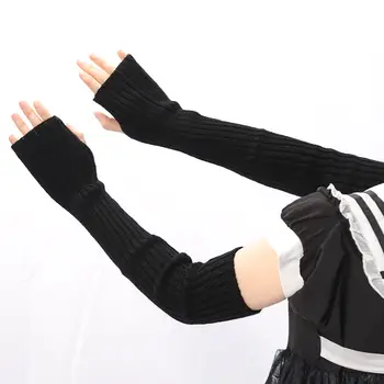 Y2K 女士長版露指手套 冬季保暖袖套 針織護臂 連指手套 休閒過肘龐克哥德式手套 10 最佳銷售 千禧年手套 - №10