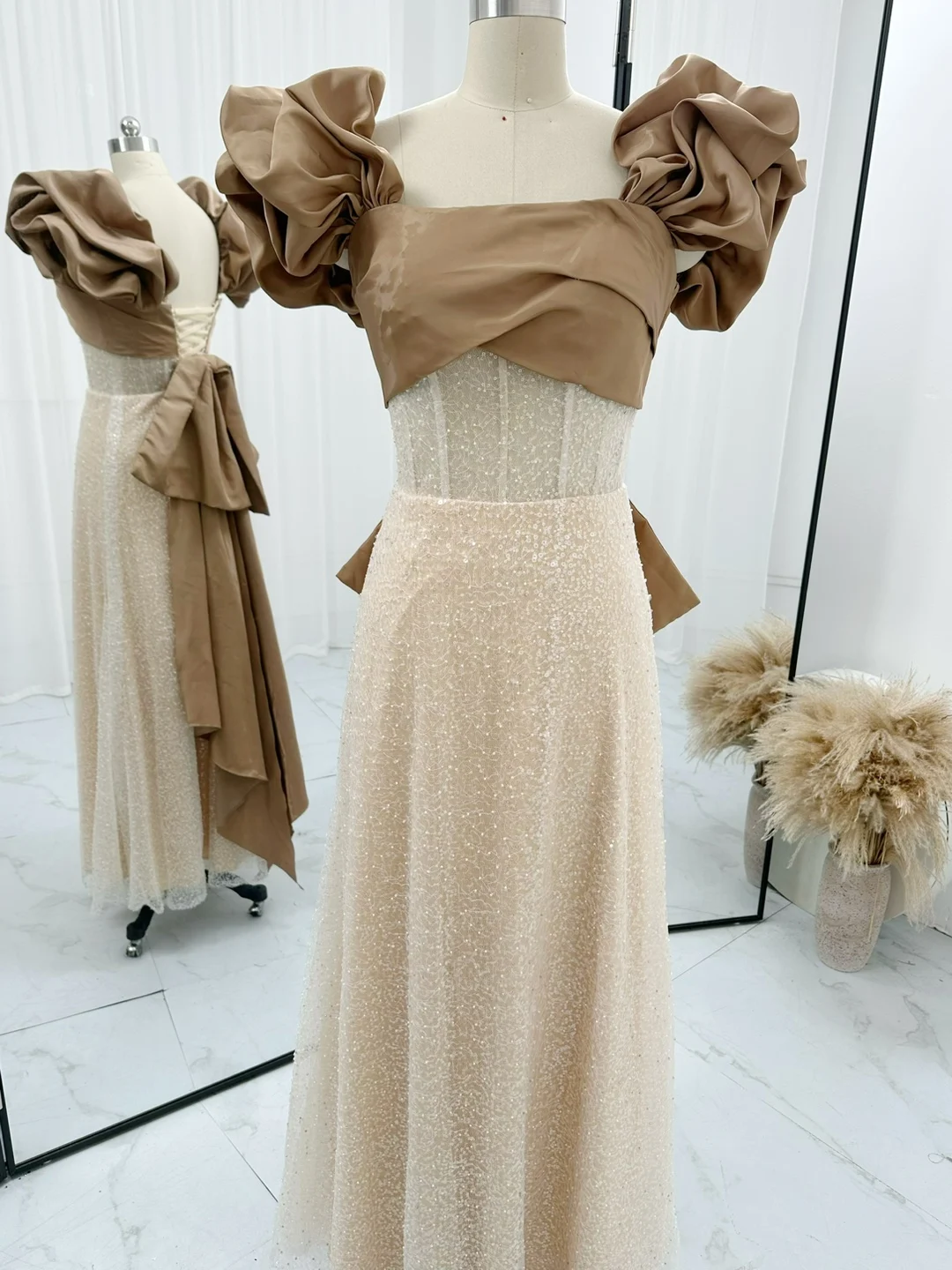 Brown Tube Top Shoulder Sexy Back Tie Tie Banquet To Host The Engagement Evening Dress M1268