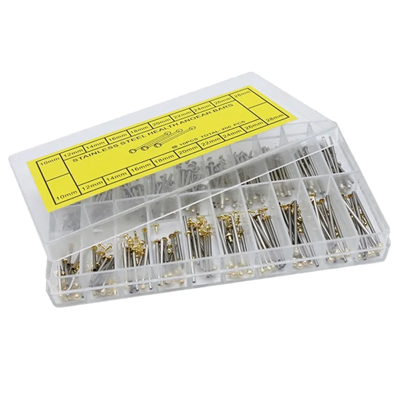 200Pcs 10-28mm Watch Strap Link Pins Connection Fixed Shaft Stainless Steel Raw Ear Rod Watch Bolt Hand Repair Tool Set