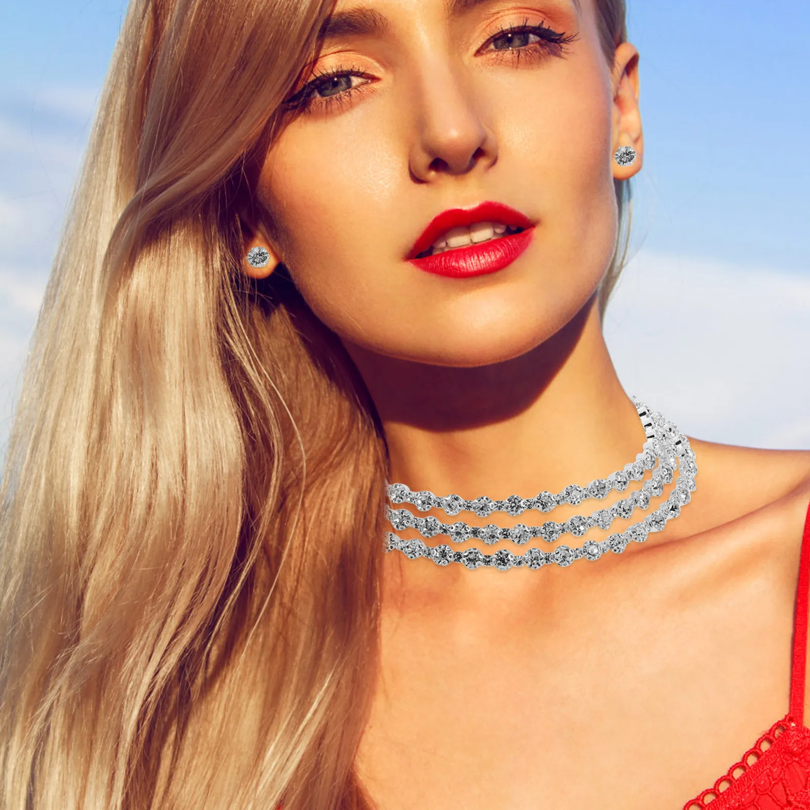 

3 Pcs Bride Necklace Crystal Jewelry European and American Rhinestone Choker Rhinestones Miss Carnival Wedding Bangle Bracelet