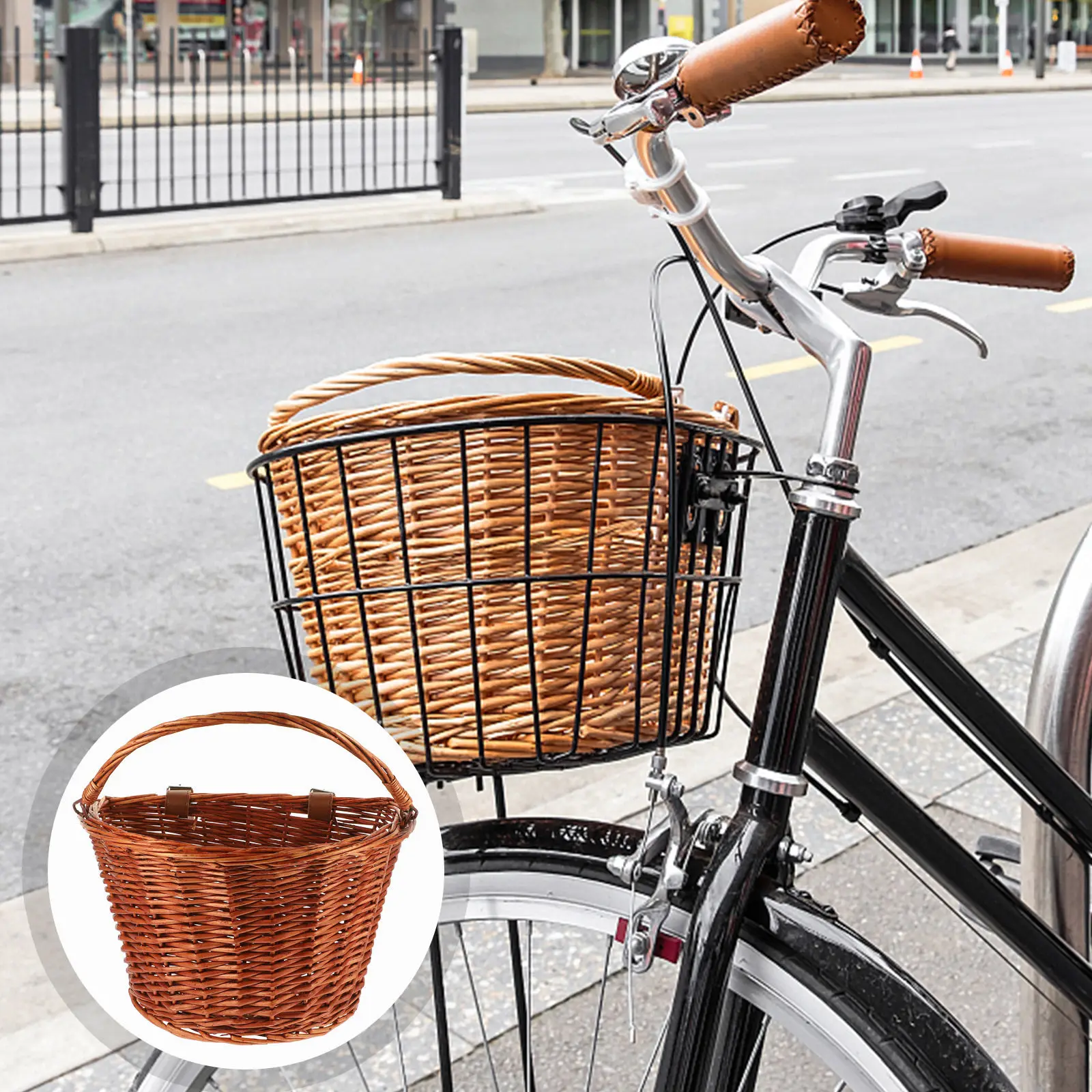 

Sturdy Easy Install Front Handlebar Bicycle Basket Large Capacity Willow Wicker Rattan Basket for Cycling Shopping and Home Use