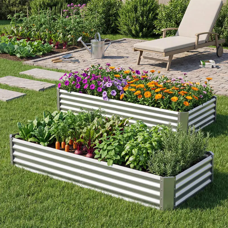 Potager surélevé galvanisé 6 x 3 x 1 pi avec base ouverte - Argent