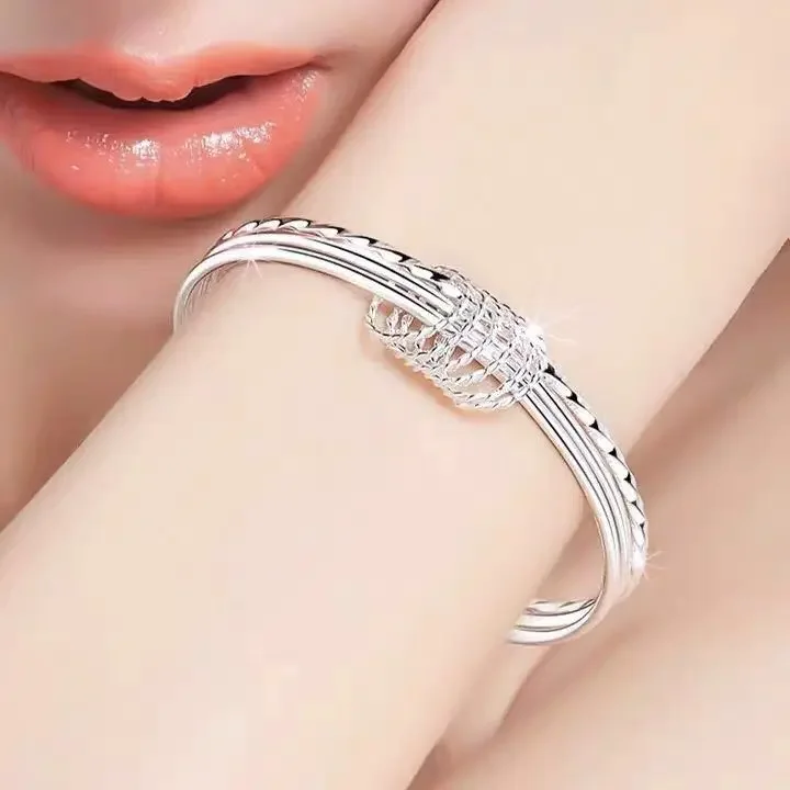 Charm 925 Sterling Silver Fine Three 6.5cm Circles Bangles Bracelets for Women New Fashion Party Wedding Jewelry Christmas Gifts