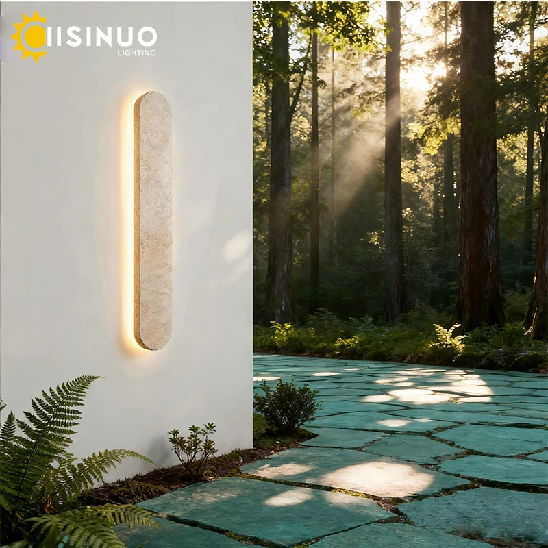 مصباح جداري من الحجر الطبيعي من الترافرتين الأصفر، شريط طويل متين، شكل خطي LED خارجي مقاوم للماء لبوابة سياج الفيلا #2