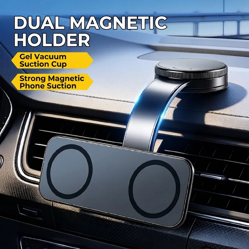 Suporte Magnético Duplo para Carro MagSafe com Ventosa Rotativa e Estável Universal para iPhone Samsung e Todos os Celulares