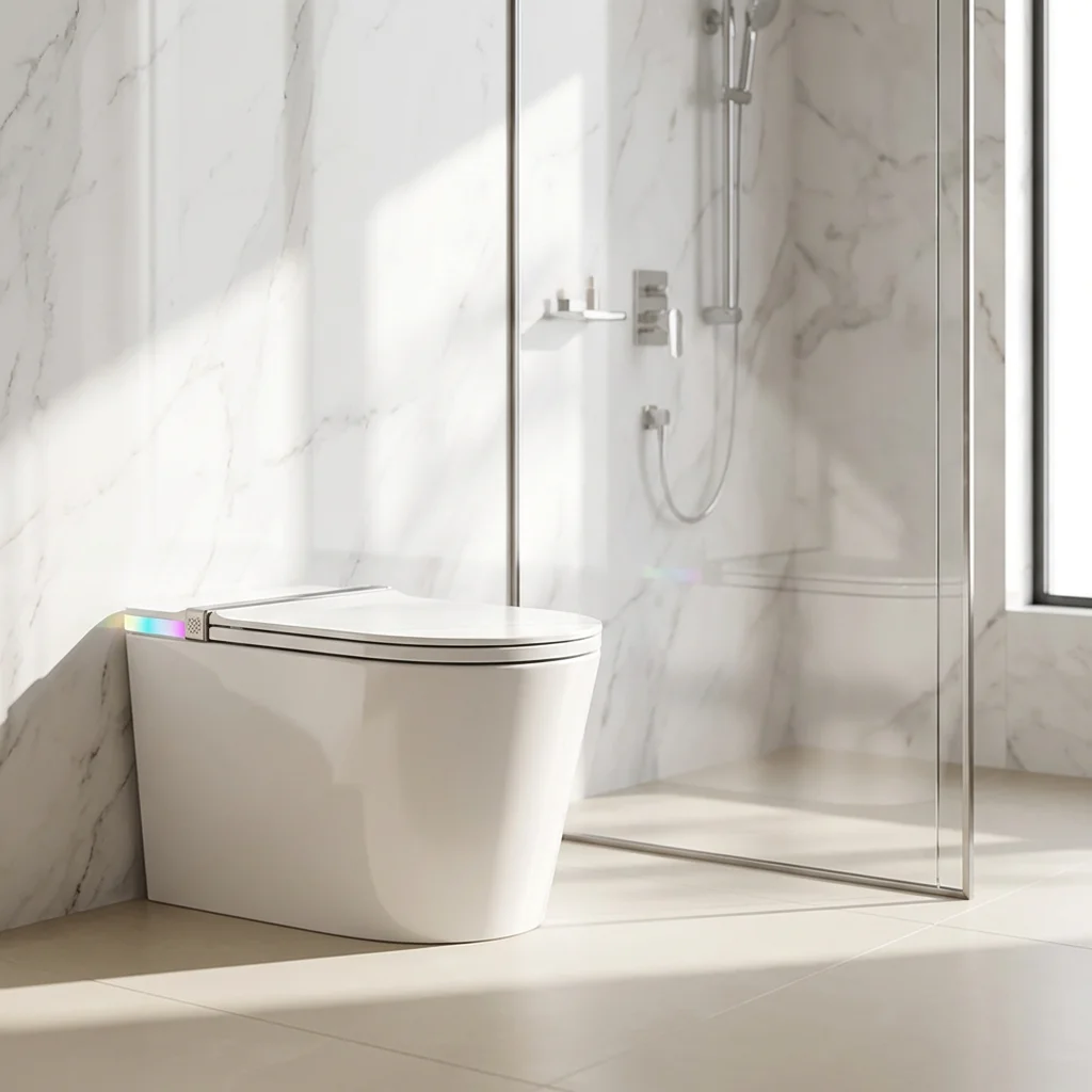 

Electric Smart Toilet Auto-Open Lid Heated Seat P-Trap APP Control Elongated Bowl Shape Intelligent Foot Touch