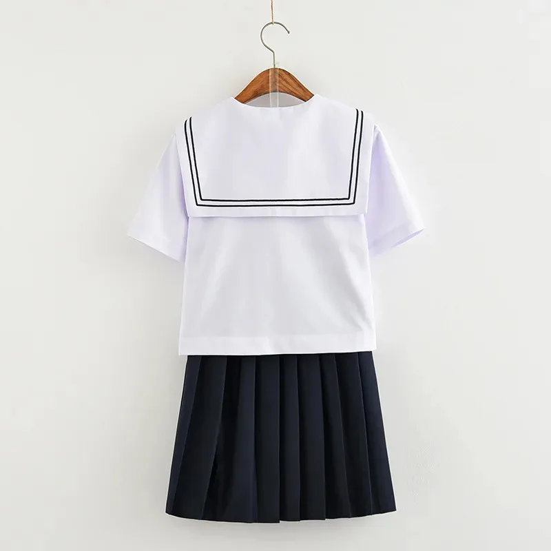 Long Sleeved Sailor Suit Jk Sets Japanese School Uniforms Girls White Top Navy Pleated Skirt Sakura Pattern Cosplay Student Suit