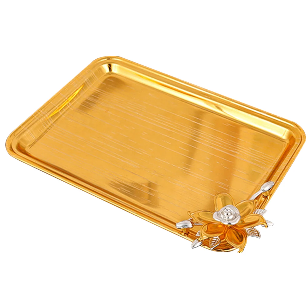 

Aluminum Alloy Rectangular Metal Tray Decorative Food Serving Snack Plate Household Tea Tray For Home Party Bread Fruits Storage