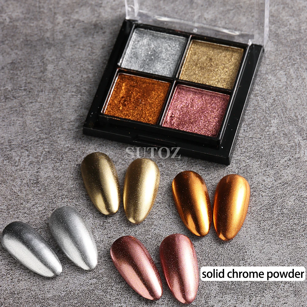 4 Colors Solid Chrome Nail Powder Gold Silver Mirror Effect for Nails Pink Purple Metallic Rubbing Dust Manicure Pigment GLXGHF