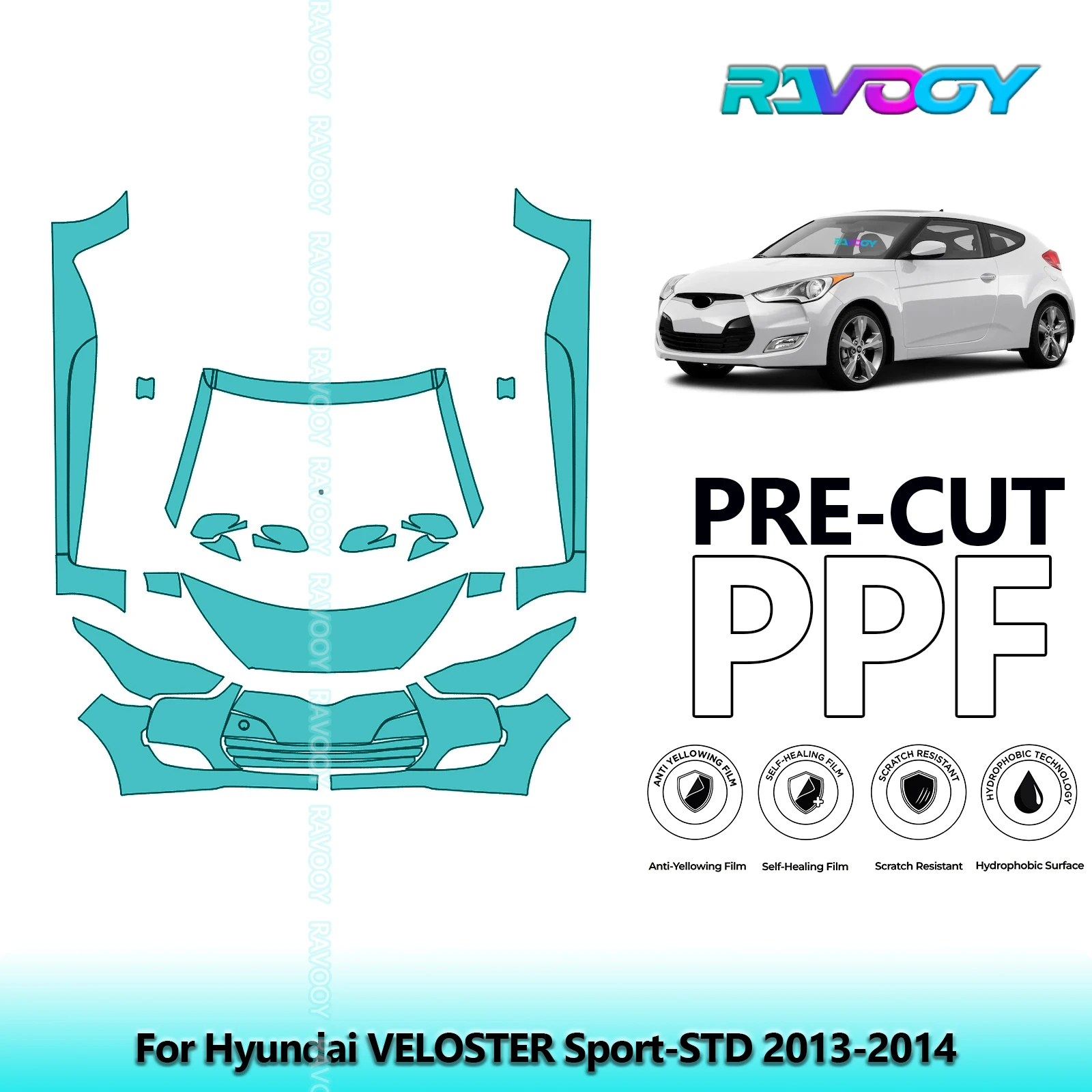 

8.5Mil Precut Paint Protection Film PPF Clear Bra Front Kit+Rockers For Hyundai VELOSTER Sport-STD 2013-2014