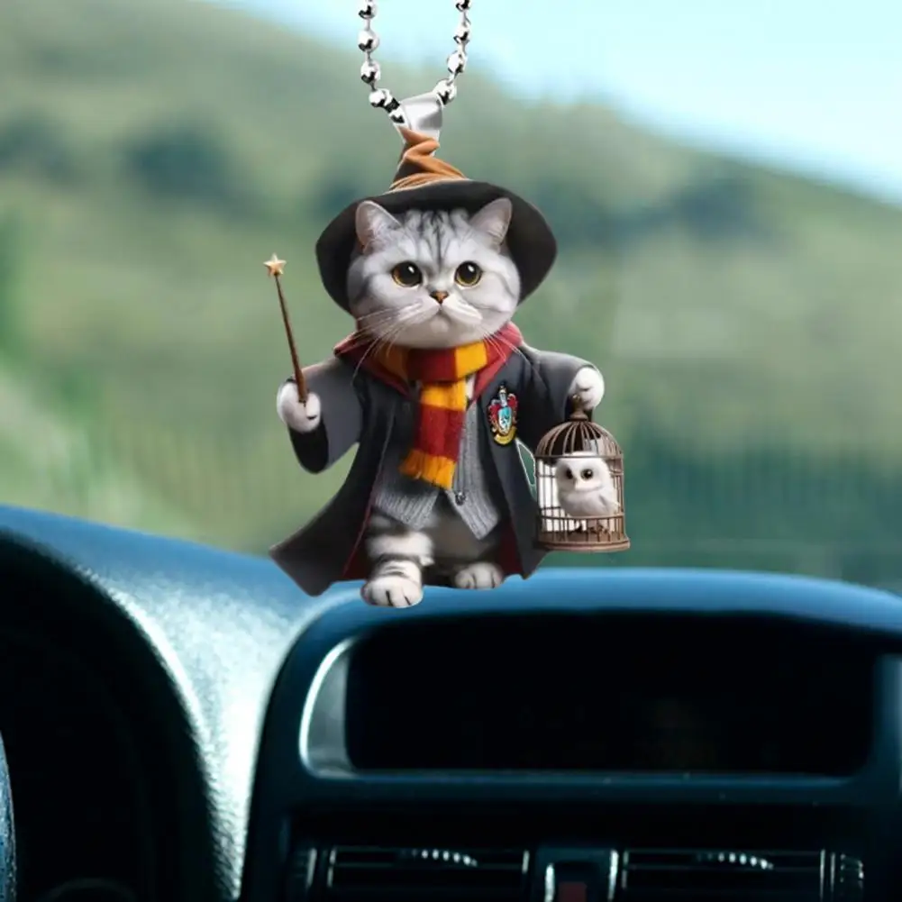 Magic Kitten Car Ornament Adorable Acrylic Cat Pendants for Car Xmas Tree Decorations Set of 2 Cute Hanging Ornaments with Easy