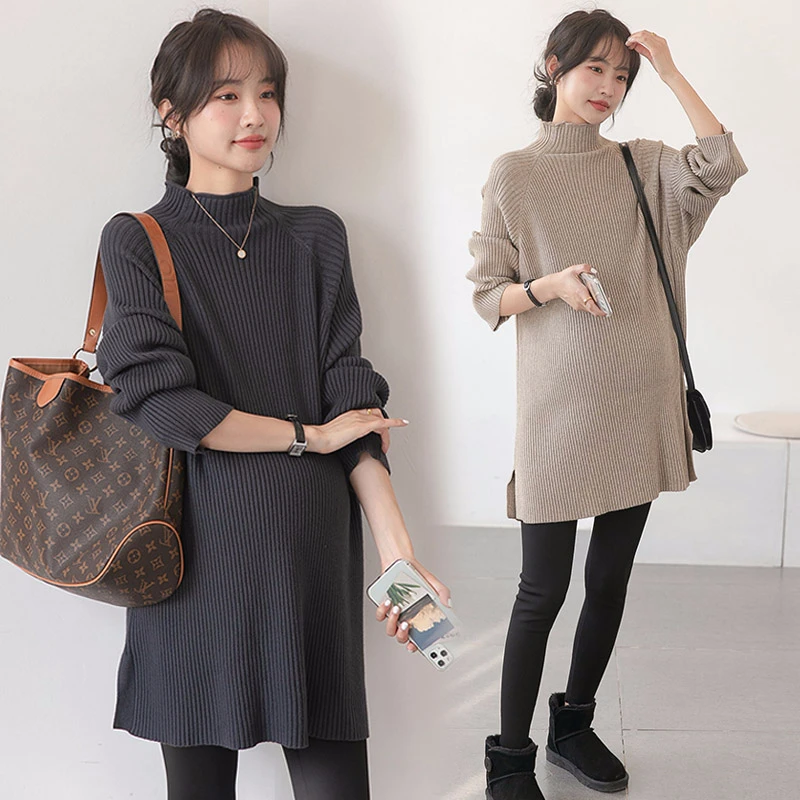 9958# 2023 Autumn Winter Dense Knitted Maternity Sweaters Loose Warm Shirts Clothes for Pregnant Women Pregnancy Pullovers Tops