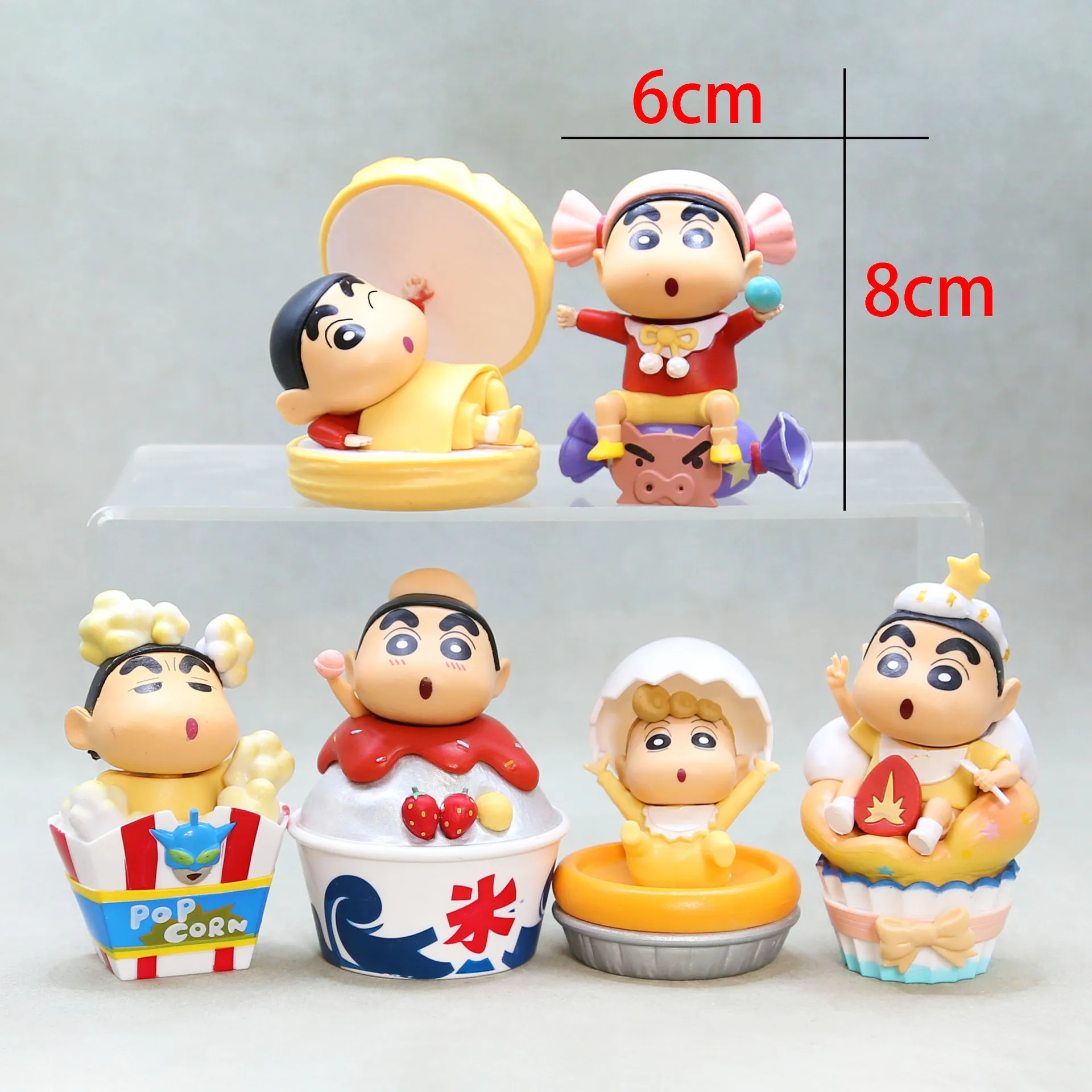 8 centimetri 6 pz/set Anime Crayon Shin-Chan Dim Sum Time Pvc Fai Da Te Figura Giocattoli Per Bambini Giocattoli Regali Auto Ornamento Cottura Della Torta decorazione regali