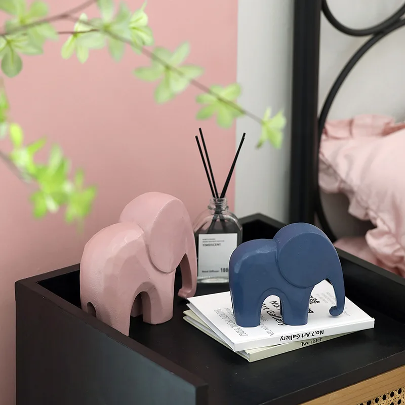 Nordic Wooden Elephant Ornaments Morandi Home Decoration Accessories Wood Office Table Miniature Craft Baby Room Nursery Decor