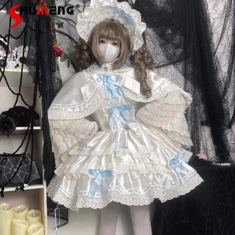 

Japanese Rojita Style Doll Sense Lolita Dress Jsk Cape Blue And White Suit Girl Princess Dresses Daily Wear Clothes For Women