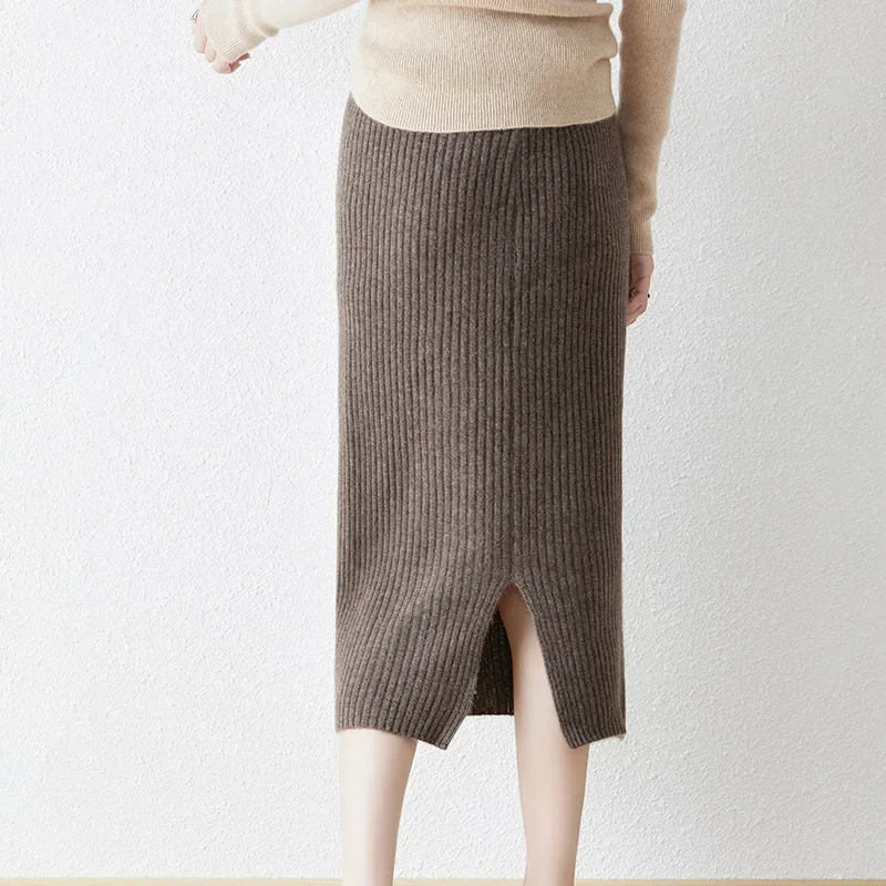 2023 New Arrival Autumn and Winter 100% Wool Knit Skirt Women\'s High Waist Skirt Fashion Soft Quanlity Elastic Knit Girl Clothes