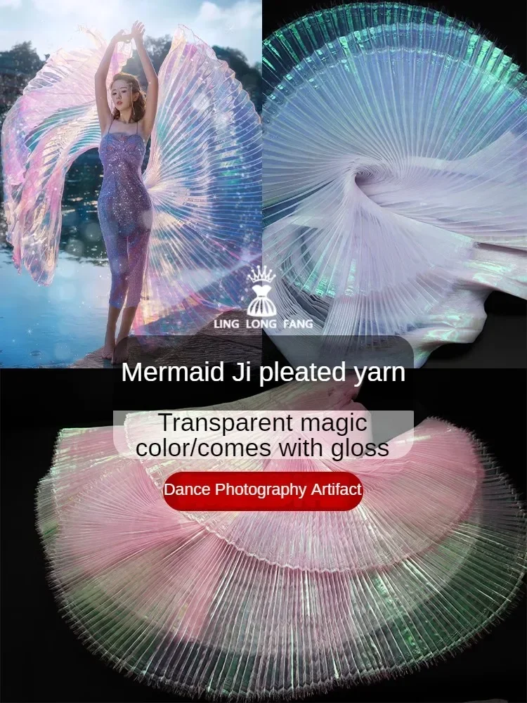 

Mermaid Himeji Texture Pleated Fabric Crepe By The Meter for Clothes Stage Decoration Sewing Designer Cloth Glossy White Blue