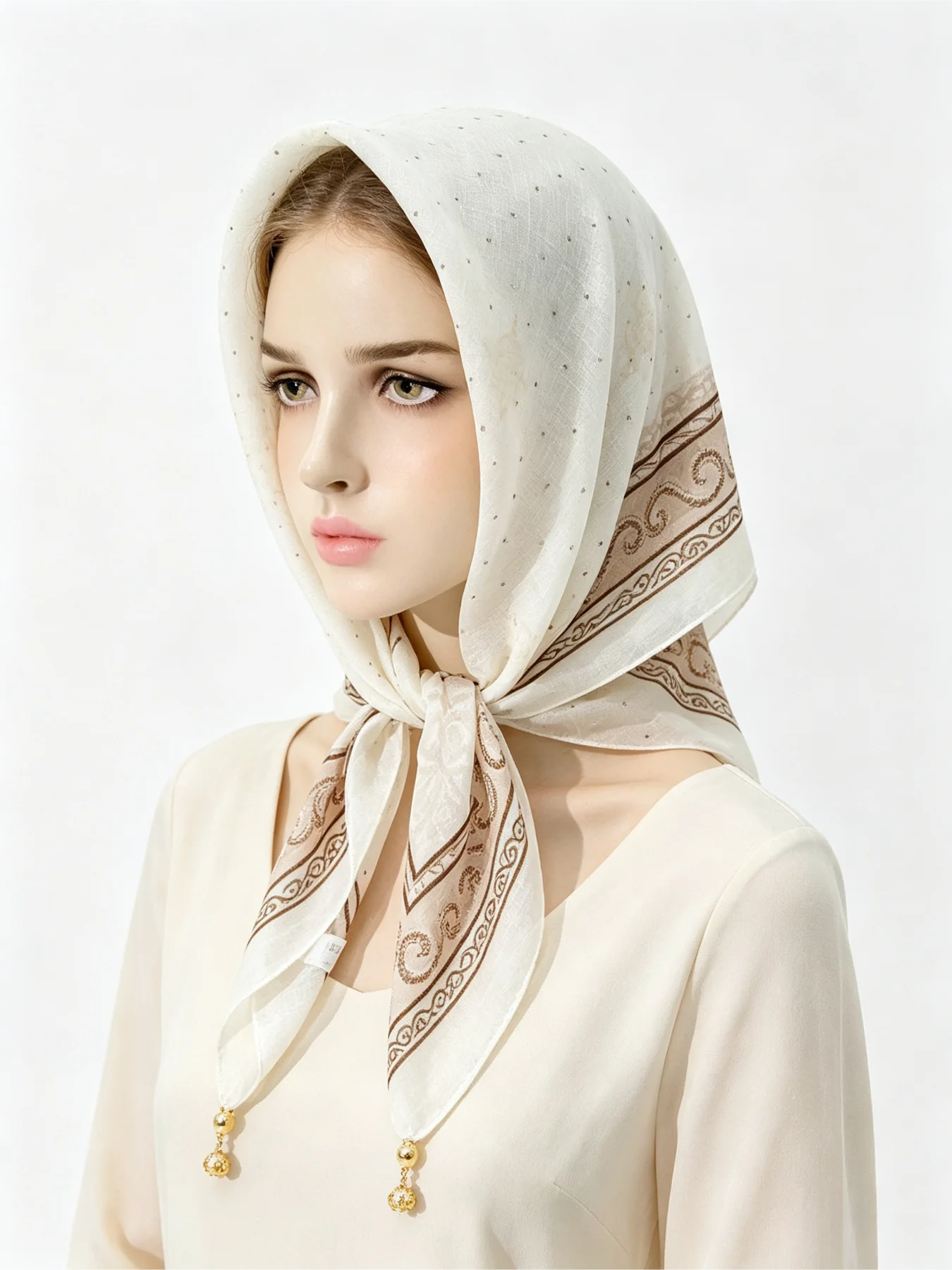 Go Ethnic Fashion - Beyaz Etnik Desenli Başörtüsü Kadınlar İçin