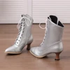 Women’s Steampunk Victorian Ankle Boots – Lace-Up High Heels, Pointed Toe, Thick Sole Short Boots 29