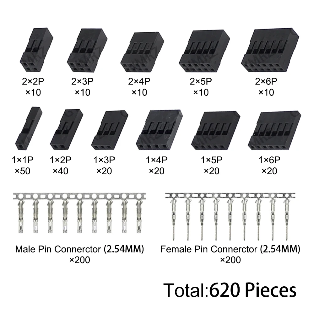 620PCS DuPont Header Connector Kit 2.54mm Male Female Pin for Electronics DIY Projects  2.54mm