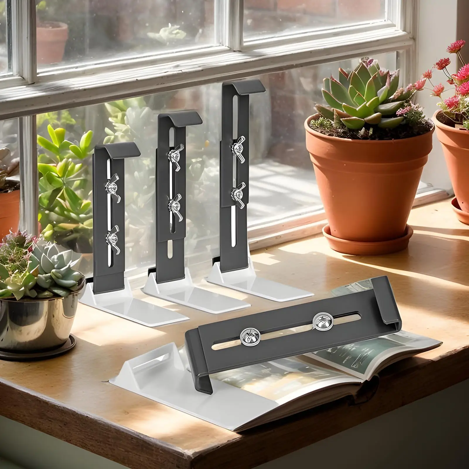 Flower Box Brackets 4 Piece Retractable Stainless Steel Railing Holder Hangable No Drill Planter Flower Box Brackets For Deck view 4